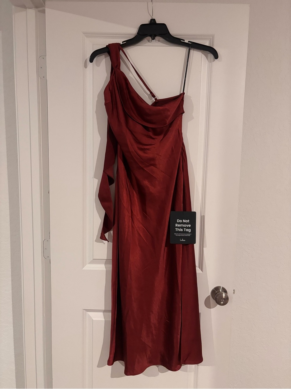 Lulu's One-Shoulder Satin Dress in Burgundy Red